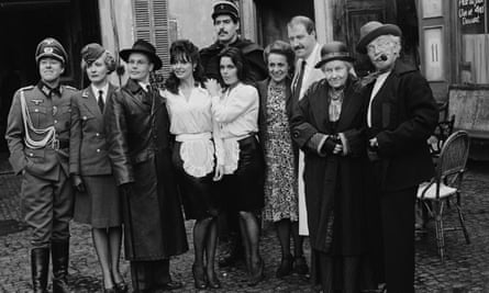 The ‘Allo ‘Allo! cast on location in Mundford, Norfolk in 1986.