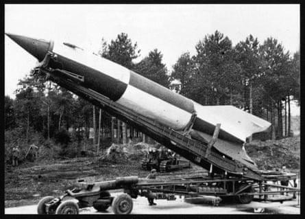 A V2 rocket developed by Nazi Germany in Peenemünde in 1944.