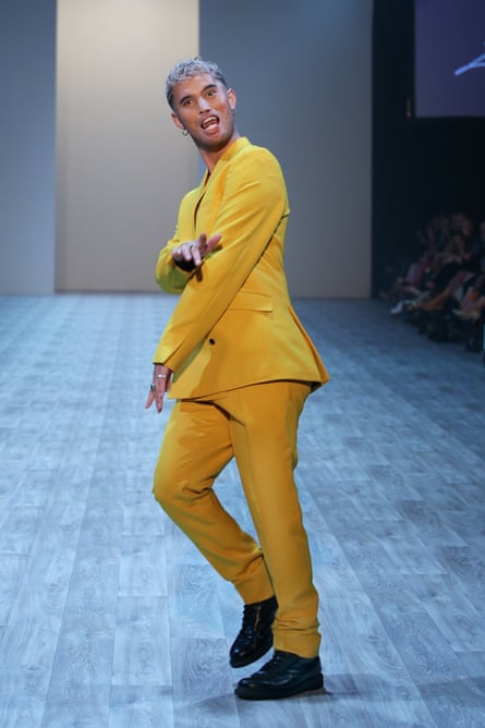 Stan Walker showcases designs on the runway during the Zambesi: 40 Years of Fashion show during New Zealand Fashion Weekend 2019.