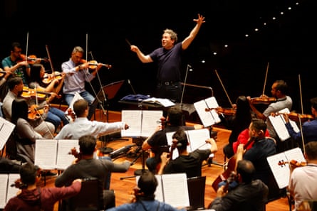 Gustavo Dudamel rehearses in the Usher Hall, Edinburgh with the Simón Bolívar Symphony Orchestra ahead of a performance during the 2023 Edinburgh International festival.