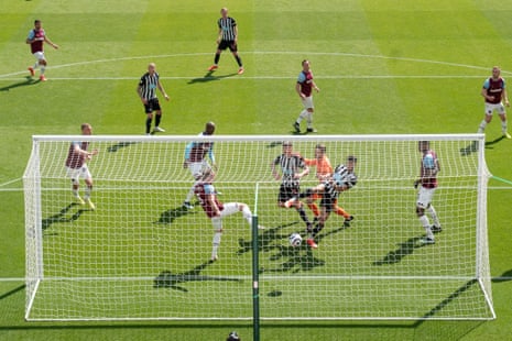 Joelinton pokes the ball home for Newcastle’s second goal of the game.