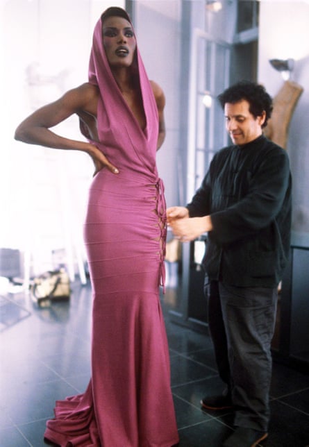 azzedine alaia pink dress Happy birthday to the one and only Azzedine Alaa #tb to one of his most iconic hooded pink dress in 1986, it was once worn by Grace Jones for the Fashion Oscar
