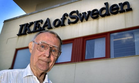 Ingvar Kamprad outside Ikea’s HQ in Älmhult, southern Sweden, in 2002.