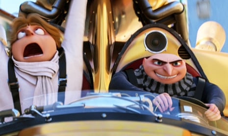 dru and gru from despicable me 3 riding in a fast car