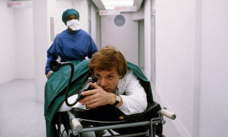 Malcolm McDowell in Britannia Hospital, 1982, written by David Sherwin