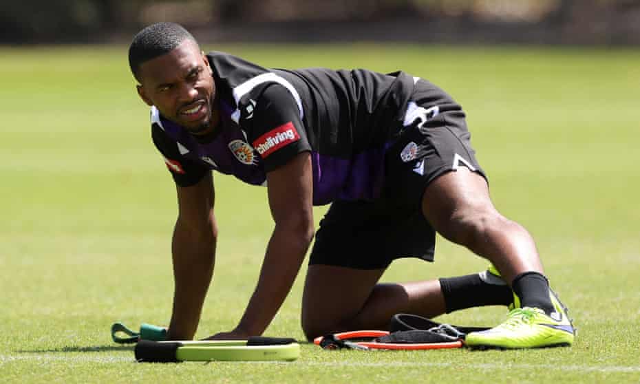 Daniel Sturridge of Perth Glory warms up for a training session