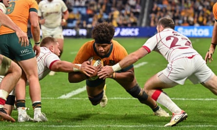 Rob Valetini goes over for a try against Georgia in Sydney this July.