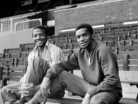 Best friends and team-mates Cyrille Regis and Laurie Cunningham pose in the stand at The Hawthorns in September 1977.