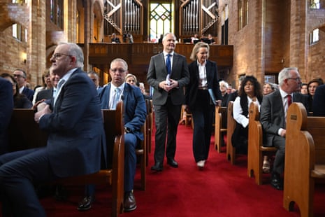 The shadow treasurer, Ted O’Brien, and the opposition leader, Sussan Ley, at St Paul’s Anglican Church in Canberra.