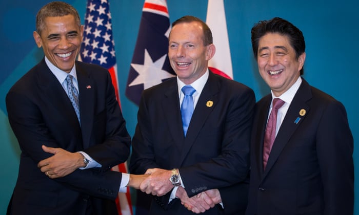 Tony Abbott with Barack Obama and Shinzo Abe at the 2014 G20 summit in Brisbane