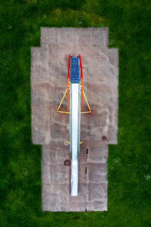 Aerial photographs taken by drone of abandoned playgrounds in Britain by photographer Ciaran McCrikcard.
