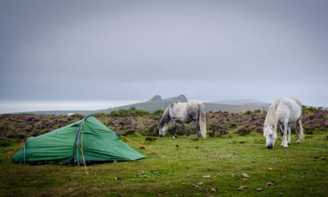 Wild camping on Dartmoor national park.