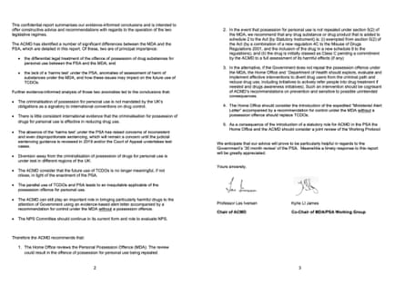Pages 2 and 3 of the report’s covering letter.
