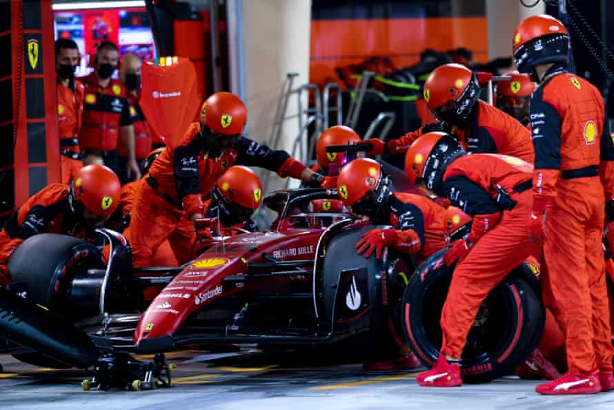 Charles Leclerc of Ferrari at a pitstop.
