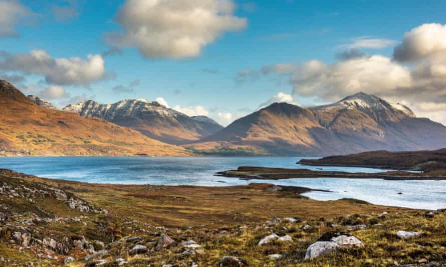 Beinn Alligin, Beinn Dearg and Liathach above Loch Torridon.  Torridon.