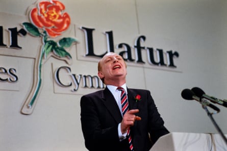 Neil Kinnock addresses the Welsh Labour party Conference, Llandudno, May 1987.