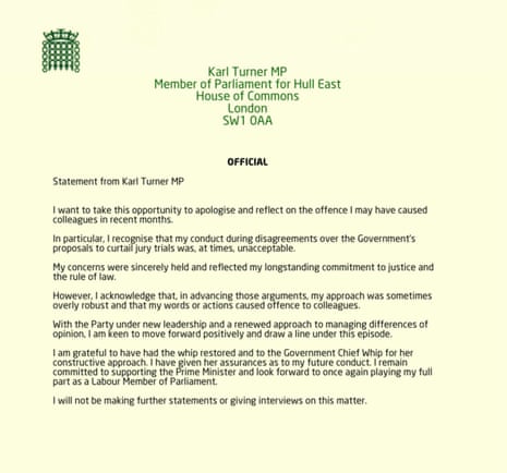 Statement from Karl Turner