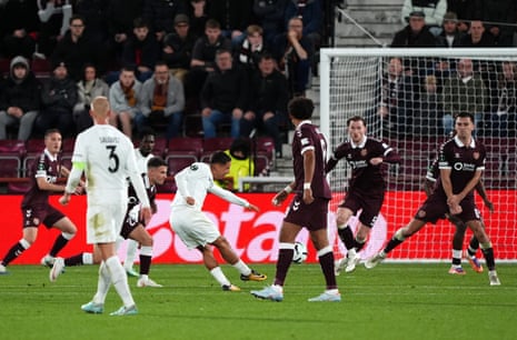 Nicklas Rojkjaer fires home Nordsjaelland’s equaliser.