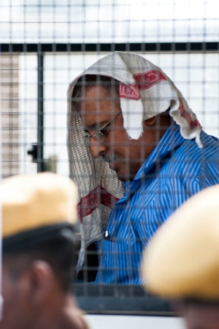 Subash Kapoor in a prison bus outside Jayankondam court in Tamil Nadu.