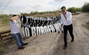 The Democratic congressman Beto O’Rourke visits a site in Texas that could be affected by the wall.
