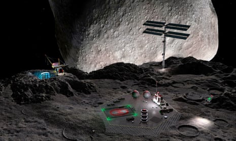 An artist's concept of a mining settlement in space. 