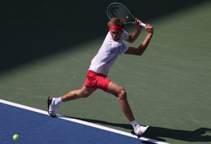 Alexander Zverev of Germany returns the ball.