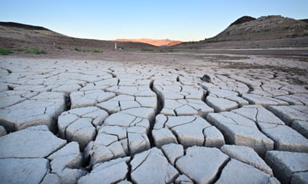 A dry cracked lake bed in drought-stricken Lake Mead on 15 September in Boulder City, Nevada.
