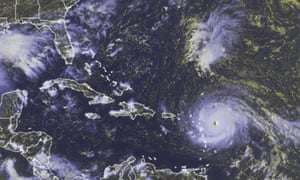 Hurricane Irma moving
        westward toward the Leeward Islands.