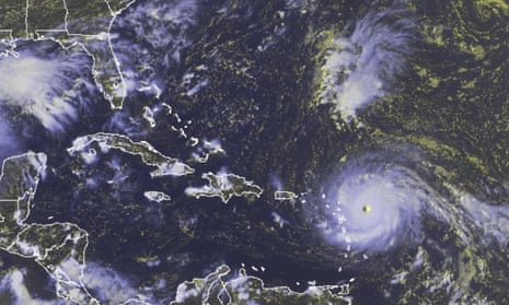 Hurricane Irma moving westward toward the Leeward Islands.