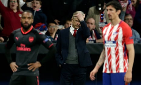 Arsène Wenger on the sidelines during the Europa League semi-final second-leg defeat against Atlético Madrid.