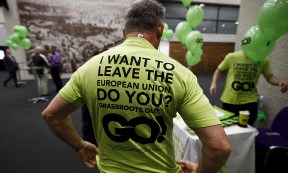 A supporter of  "Grassroots Out" at a rally in London