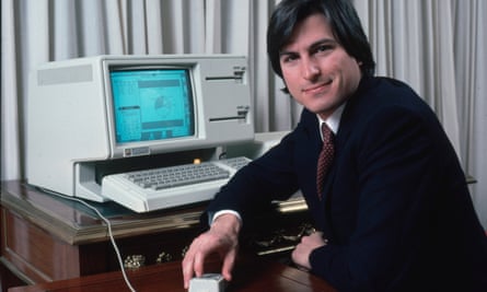 Steve Jobs in 1983, a few years after Lisa was born, with the Apple computer he named Lisa.