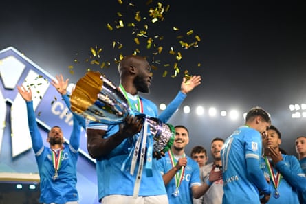 Romelu Lukaku celebrates the SuperCoppa with Napoli.
