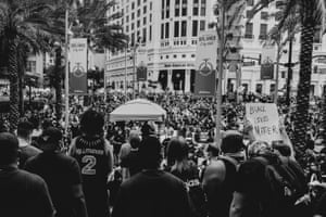 A crowd gathers for a Black Lives Matter protest outside the Orlando, FL City Hall.
