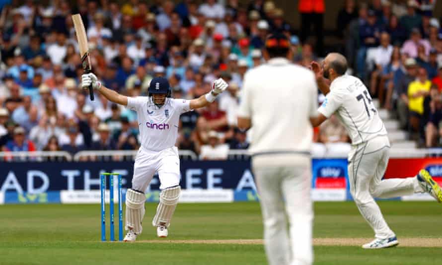 Joe Root celebrates reaching his century