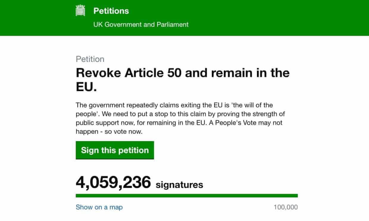 The petition to revoke Article 50 and remain in the EU.