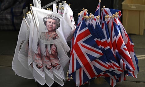 Union flags and flags with the Queen's face