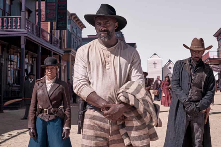 Regina King, Idris Elba and Lakeith Stanfield in The Harder They Fall.