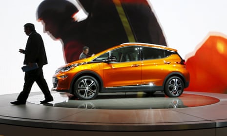 A Chevrolet Bolt electric vehicle at the North American International Auto Show in Detroit.