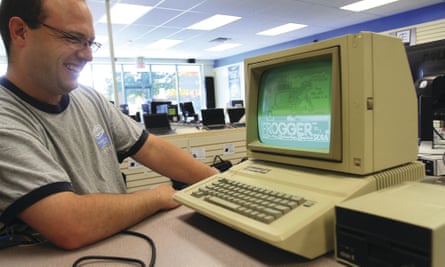 firing up an Apple IIE 1983 model.
