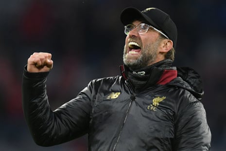 Jurgen Klopp celebrates Liverpool’s 3-1 win.