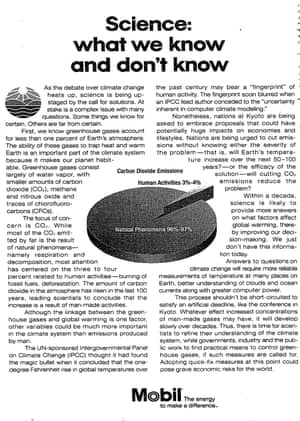 New York Times 1997 ad from Mobil: “What we don’t know”