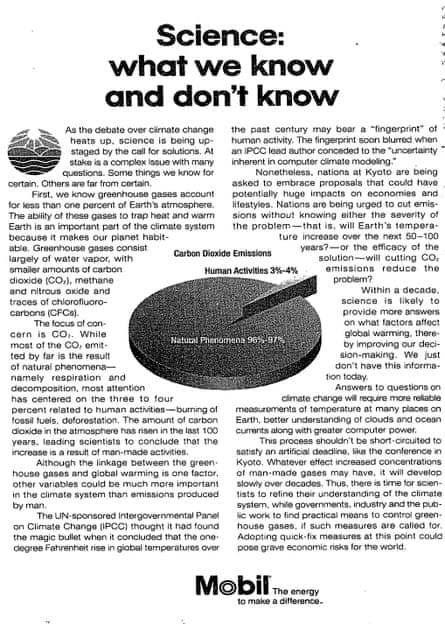 New York Times 1997 ad from Mobil: “What we don’t know”