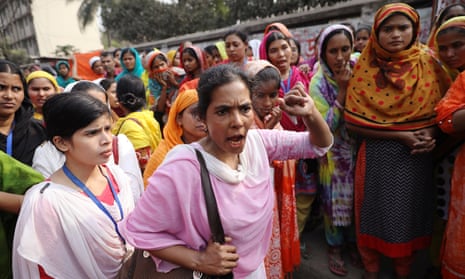 Garment workers at a protest in Dhaka, Bangladesh