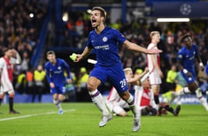 Cesar Azpilicueta celebrates before his goal is ruled out.