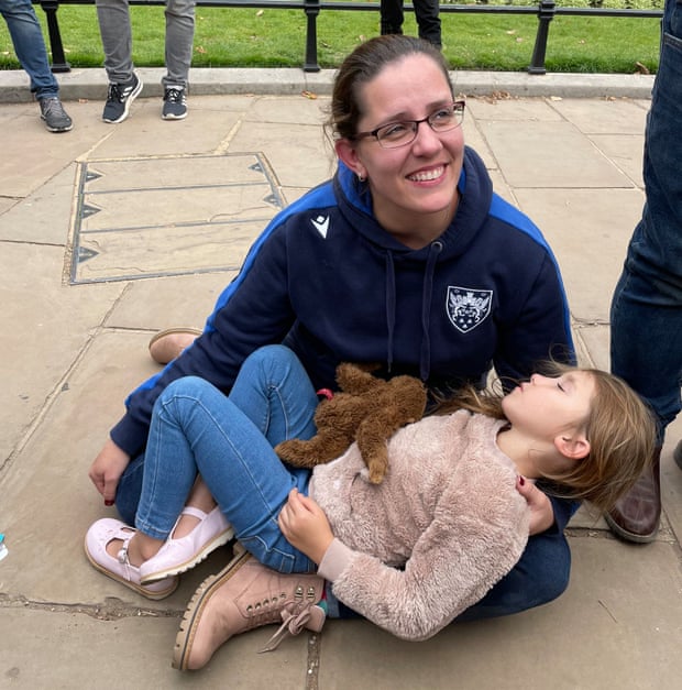 Esther Young dropping off in a friends lap