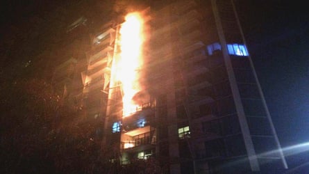 The fire at the Lacrosse tower in Melbourne’s Docklands in 2014, which spread across the facade in minutes.