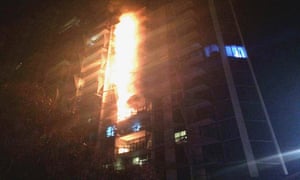 The Lacrosse tower fire in Melbourne’s Docklands in 2014. A Senate inquiry has called for an immediate ban of polyethylene composite panels.