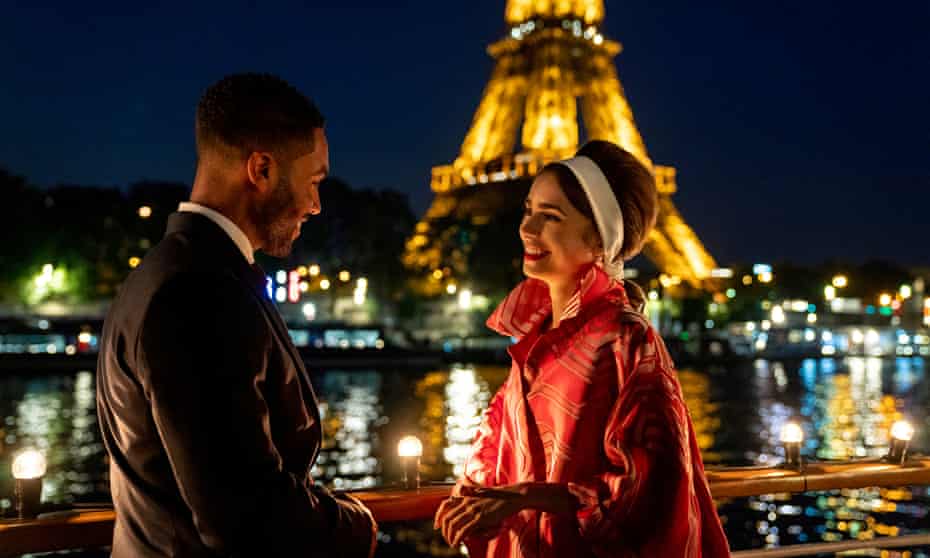 Lucien Laviscount and Lily Collins in Emily in Paris, season 2.