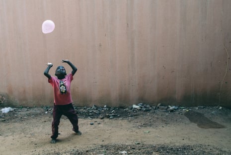 Umar, an 8-year-old noma survivor from Kano state, plays in the courtyard of the Noma Hospital in 2017.